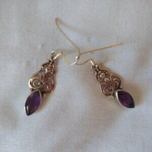 New Handmade Sterling Ameryst Hook Earrings 1.75" Drop